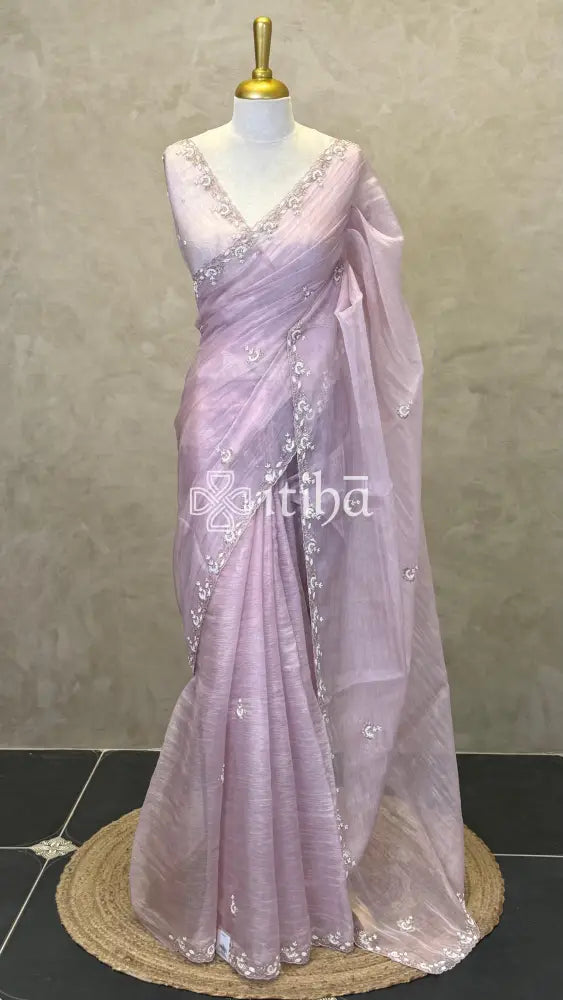 ORGANZA EMBROIDERY SAREE - PASTEL ROSE