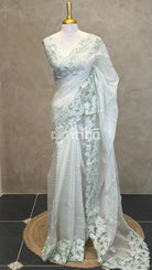 ORGANZA EMBROIDERY SAREE - PASTEL SAGE GREEN