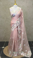 ORGANZA EMBROIDERY SAREE - PEACH