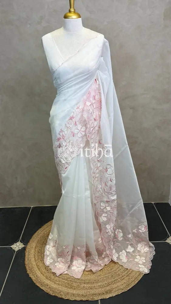 ORGANZA EMBROIDERY SAREE - PEACH