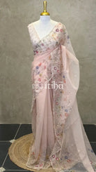 ORGANZA EMBROIDERY SAREE - PEACH
