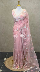 ORGANZA EMBROIDERY SAREE - PEACH PINK