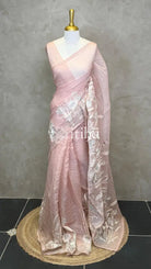 ORGANZA EMBROIDERY SAREE - PEACH PINK