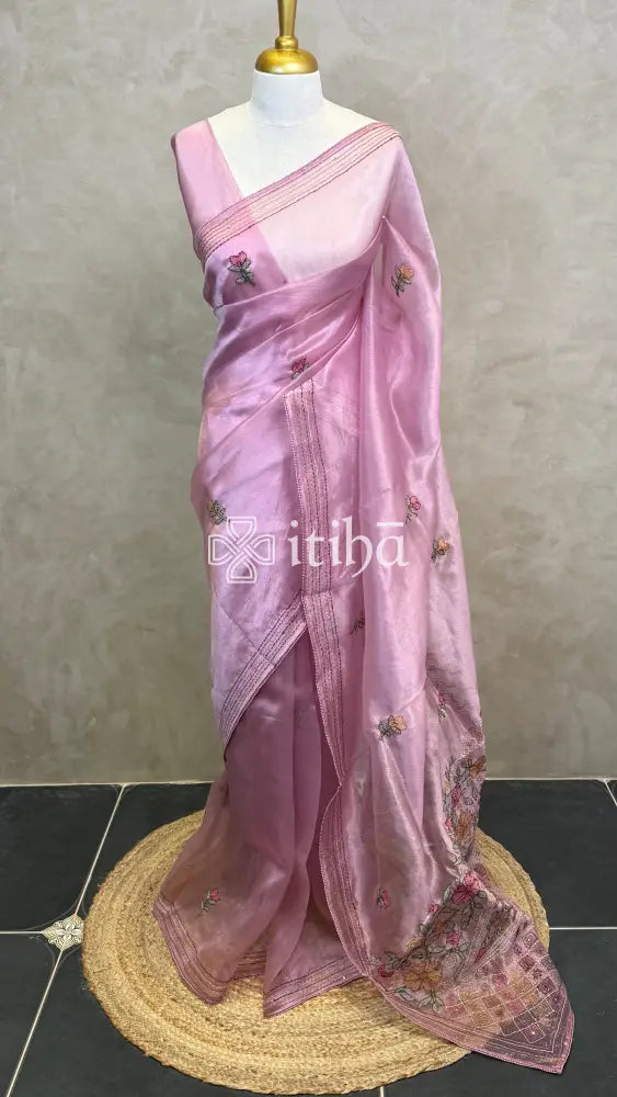 ORGANZA EMBROIDERY SAREE - Pink