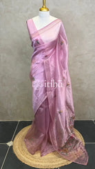 ORGANZA EMBROIDERY SAREE - Pink
