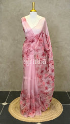ORGANZA EMBROIDERY SAREE - Pink