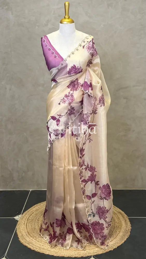 ORGANZA EMBROIDERY SAREE - Purple