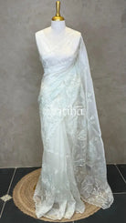 ORGANZA EMBROIDERY SAREE - SAGE MINT