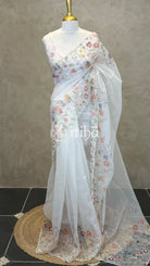 ORGANZA EMBROIDERY SAREE - White
