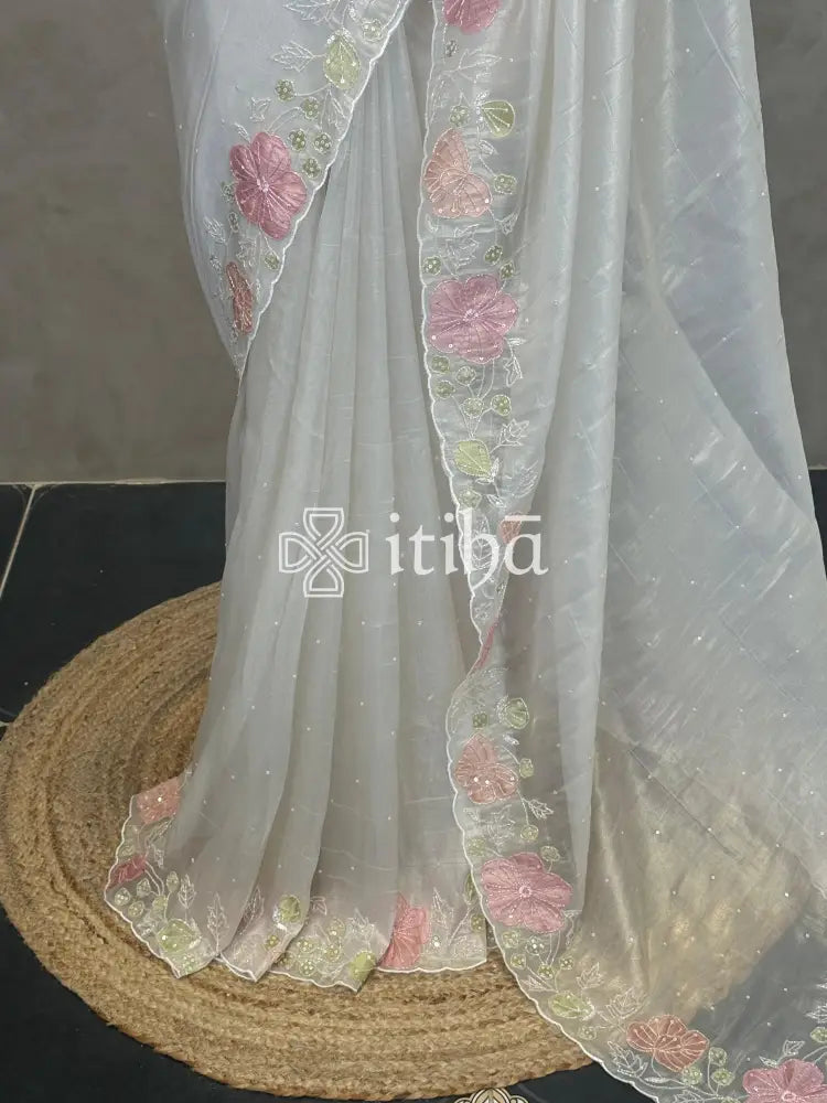 ORGANZA HAND EMBROIDERY DESIGNER SAREE
