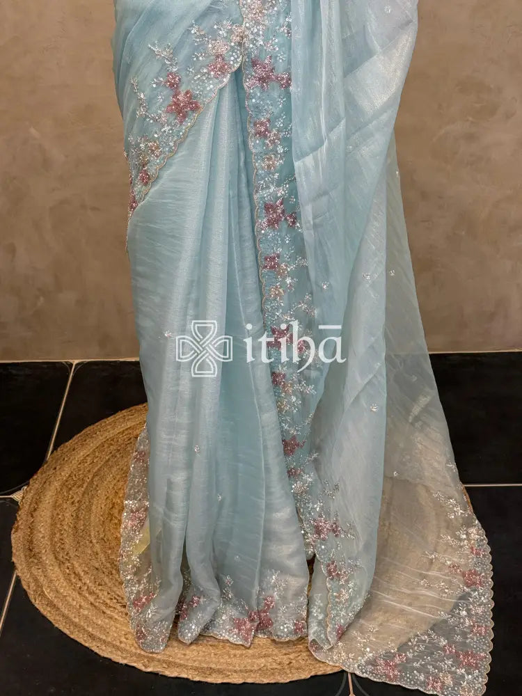 ORGANZA HAND EMBROIDERY DESIGNER SAREE