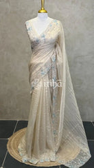 ORGANZA HAND EMBROIDERY DESIGNER SAREE - Beige