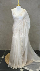 ORGANZA HAND EMBROIDERY DESIGNER SAREE - CHAMPAGNE BEIGE