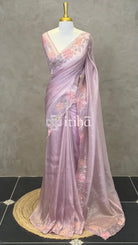 ORGANZA HAND EMBROIDERY DESIGNER SAREE - DUSTY LILAC