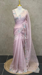 ORGANZA HAND EMBROIDERY DESIGNER SAREE - LIGHT PINK
