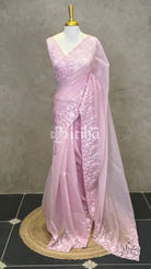 ORGANZA HAND EMBROIDERY DESIGNER SAREE - LIGHT PINK