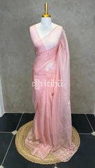 ORGANZA HAND EMBROIDERY DESIGNER SAREE - LIGHT PINK
