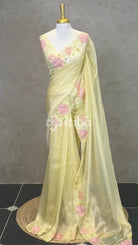 ORGANZA HAND EMBROIDERY DESIGNER SAREE - LIGHT YELLOW