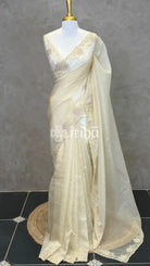 ORGANZA HAND EMBROIDERY DESIGNER SAREE - LIGHT YELLOW