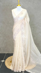 ORGANZA HAND EMBROIDERY DESIGNER SAREE - MUTED BEIGE