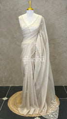 ORGANZA HAND EMBROIDERY DESIGNER SAREE - OFF WHITE