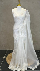ORGANZA HAND EMBROIDERY DESIGNER SAREE - OFF WHITE