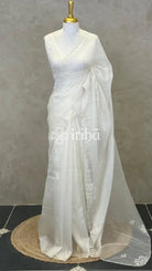 ORGANZA HAND EMBROIDERY DESIGNER SAREE - OFF WHITE