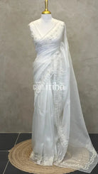 ORGANZA HAND EMBROIDERY DESIGNER SAREE - OFF WHITE
