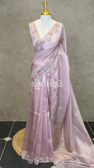ORGANZA HAND EMBROIDERY DESIGNER SAREE - PASTEL LAVENDER