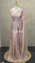 ORGANZA HAND EMBROIDERY DESIGNER SAREE - PASTEL PEACH