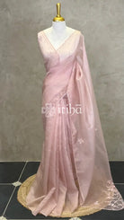 ORGANZA HAND EMBROIDERY DESIGNER SAREE - PASTEL PINK