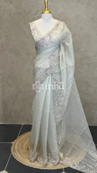 ORGANZA HAND EMBROIDERY DESIGNER SAREE - PASTEL PISTA GREEN