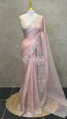 ORGANZA HAND EMBROIDERY DESIGNER SAREE - PEACH