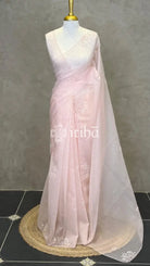 ORGANZA HAND EMBROIDERY DESIGNER SAREE - PEACH PINK