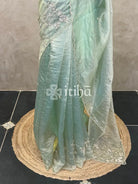 ORGANZA HAND EMBROIDERY SAREE - PASTEL PISTA GREEN