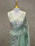 ORGANZA HAND EMBROIDERY SAREE - PASTEL PISTA GREEN