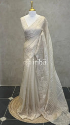 ORGANZA HAND EMBROIDERY SAREE - Beige