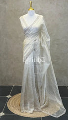 ORGANZA HAND EMBROIDERY SAREE - Beige