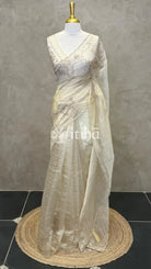 ORGANZA HAND EMBROIDERY SAREE - Beige