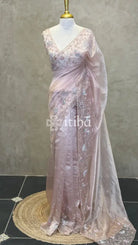 ORGANZA HAND EMBROIDERY SAREE - BLUSH PINK