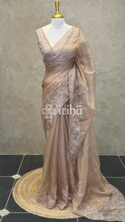 ORGANZA HAND EMBROIDERY SAREE - CARAMEL BROWN