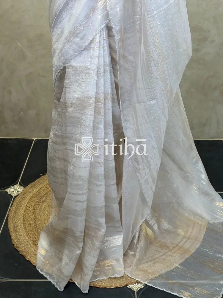 ORGANZA HAND EMBROIDERY SAREE - CHAMPAGNE BEIGE