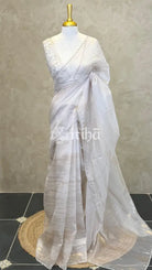 ORGANZA HAND EMBROIDERY SAREE - CHAMPAGNE BEIGE