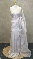 ORGANZA HAND EMBROIDERY SAREE - LIGHT BEIGE