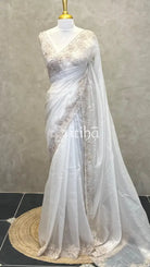 ORGANZA HAND EMBROIDERY SAREE - OFF WHITE