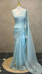 ORGANZA HAND EMBROIDERY SAREE - PASTEL BLUE