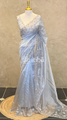 ORGANZA HAND EMBROIDERY SAREE - PASTEL BLUE