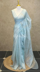 ORGANZA HAND EMBROIDERY SAREE - PASTEL BLUE