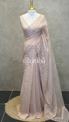 ORGANZA HAND EMBROIDERY SAREE - PASTEL PEACH