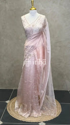 ORGANZA HAND EMBROIDERY SAREE - PASTEL PINK